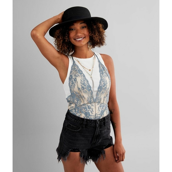 Free People Too Cute To Handle Lace Bodysuit Blue - Picture 9 of 14